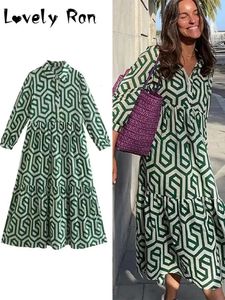 Fashion Géométrie Impression de robe midi pour femmes Élégants robes de chemise lâche surdimension