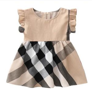 Mode fille robe été enfants vêtements enfant en bas âge bébé robes volant manches Plaid o-cou a-ligne jupes enfants concepteurs vêtements