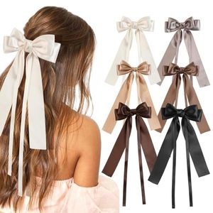 Fashion Girls Double Bows Hairpins Ins Kids Satin Bow Long Ribbon Hair Clip Children Princess Accessoires S1343