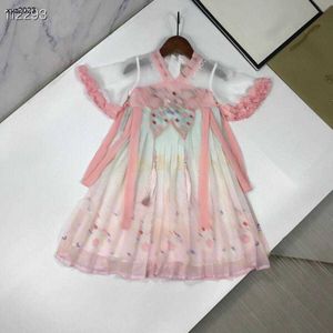 Fashion Girls Partydress Hanfu Design Baby Jirt Taille 110-160 cm Kids Designer Vêtements Ice Silk Cotton Tissu Princess Robe 24Pril