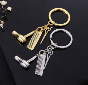 Coupe de cheveux Fashion Scissor Peigt Hair Dryer Keychain Key Ring Charm Silver Gold Plated Key Chain Sac accroche les bijoux de mode8719319