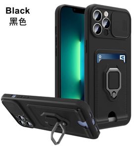 Fashion Hangable Phone Case Armor Carte Slots Iphone Case Slide Camera TPU pour iPhone 15 11 12 13 14 Pro Max XS XR 8 7 Plus couverture annulaire Snap Acheter à partir de 1pcs