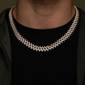 Moda HIP Hop Claw Set 5A CZ Bling Iced Out Solid Rivet Spike Thorns Cuban Curb Link cadena collares para hombres rapero joyería X0509