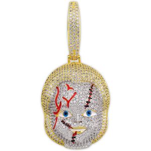 Moda- Hip Hop Chapado en oro CZ Cubic Zirconia Ghost Child Portrain Colgante Collar de cadena Iced Out Full Diamond Jewelry Regalos para chicos