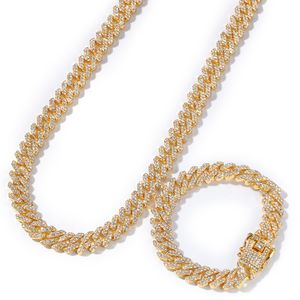 Moda Hip Hop Collar para hombre para hombres Pulsera Cadena cubana de 12 mm Chapado en oro Collares de diseño Cadenas de diamantes de imitación Pulseras de diamantes unisex Joyería de plata y oro