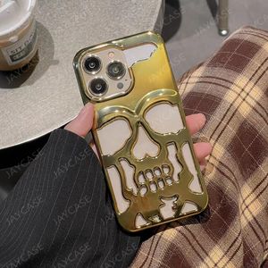 Fashion Hollow Out Skull Phone Cas pour iPhone 15 Pro Max 14 13 12 11 Luxury Gold 3D PhonCase Abroche à caractéristique Shell Hot Vente 2024 -5