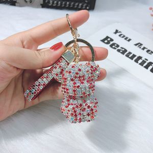 Modieus heet verkopend nieuw product, modieuze volledige diamanten zithouding teddybeer sleutelhanger, creatieve nertsenbont autosleutelhanger, schattige tas, hanger cadeau