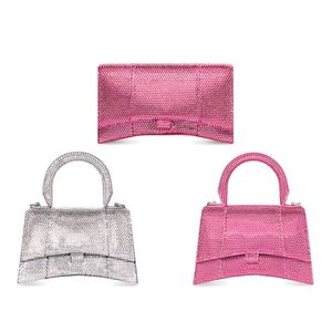 Mode sablier incrusté strass diamant fourre-tout sacs pochette scintillante femme homme bandoulière bandoulière luxe en cuir véritable Designers sac à main petit sac à bandoulière