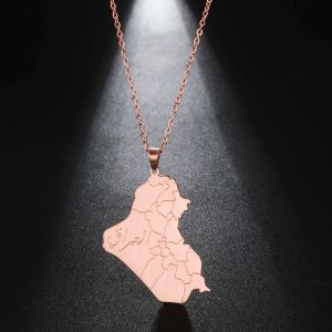 Collar con colgante de mapas de Irak a la moda, marco de mapa de Irak para hombres y mujeres con encanto islámico árabe, oro rosa de 14 quilates, regalos de joyería irlandesa que no se decoloran