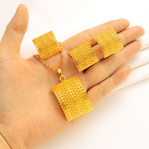 Joyería de moda, conjunto de novia con sabor a oro sólido fino, pendientes colgantes para mujer, conjunto de anillos, fiesta, Dubai, India, cadenas africanas