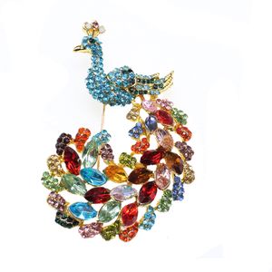 Joyería de moda, broches de pavo real chapados en oro de cristal Multicolor, broche de pájaro Animal encantador, Pin de regalo para mujer, Pin de solapa acrílico