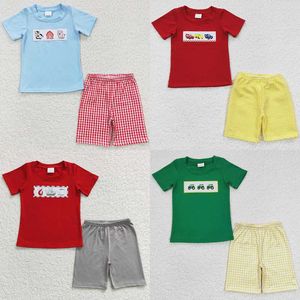 Diseñador de moda para niños Ropa nueva para niños Conjuntos cortos Bordado de algodón Boutique Ropa para bebés Ropa para niños Trajes para niños al por mayor