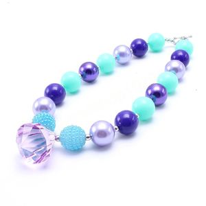 Mode enfants violet + bleu gros Bubblegum collier de perles avec diamant pendentif tour de cou pour les filles enfant fête cadeau