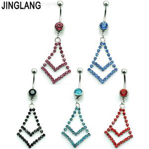 Fashion Korean Belly Anillos de acero quirúrgico Dangle Rhinestone Triangle Navel Body Percing Jewelry L230808
