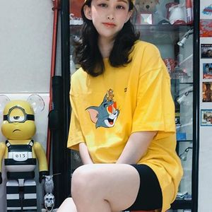 Fashion-KT X Tom Jerry Heart Tee Cute Cartoon Cat and Mouse Impreso Hombres Mujeres Camiseta Manga corta Street Skateboard Summer Tee HFYMTX569