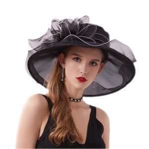 Vestido de damas de moda Sombreros de organza de boda Sombrero de flor de iglesia Sombreros de Derby de Kentucky elegantes Niñas Mujeres Plegable de ala ancha Viseras para el sol Gorra de carreras Diadema nupcial