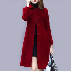 Mode dames laine manteau automne hiver mi-longueur simple boutonnage mince mélangé laine pardessus rouge bleu noir femmes veste 220818