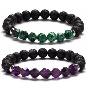 Bracelet de perles de roche de lave à la mode, géométrique, pierre naturelle, diffuseur d'huile, bijoux faits à la main, Bracelets pour femme