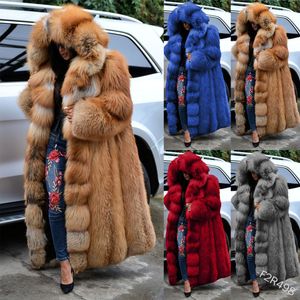 Abrigo largo de piel sintética con capucha de invierno a la moda, chaqueta de piel Artificial holgada gruesa cálida de talla grande, abrigos de manga larga para mujer