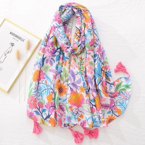 Mode marque de luxe femmes écharpe espagne abstrait Floral gland châle printemps automne Wrap Hijab dame Pashmina Viscose Foulard étole