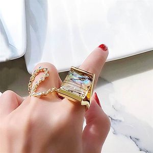 Moda de lujo colorido Shell anillos grandes para las mujeres personalidad geométrica cuadrada declaración diseñador anillo Bijoux calidad superior Gifts289v