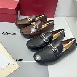 Zapatos de conducción con hebilla Gancini para hombre, marca de diseñador de lujo, pies de cáñamo bajos negros de piel de becerro, artesanía "Tubular"