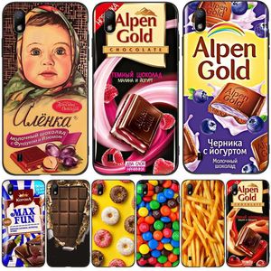 Pour ZTE Blade A7 2019 Phone Back Cover Black Tpu Case ChoColate Food Package