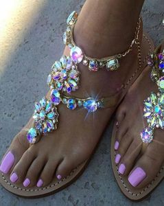 Moda Luxury Rhinestone Crystal Summer Beach Beach Sandals Sandalias Diseñador Flip para zapatillas Zapatos de boda Bride2042029