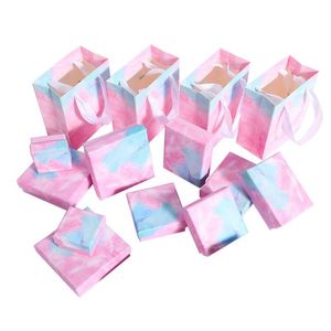 Caja de joyería hecha a mano DIY con estampado de mármol a la moda, caja de papel de embalaje de regalo de nube degradada, conjunto de pendientes y collar frescos pequeños