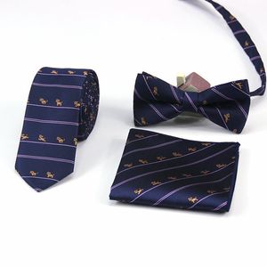 Moda hombre 6 cm estrecho s rayas pajarita bolsillo toalla pañuelo conjunto novio boda corbata Cravata