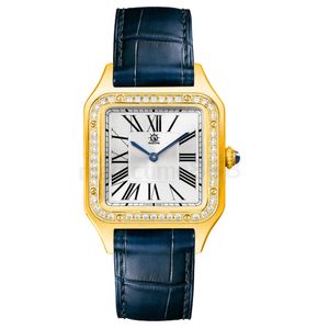 Fashion Men's Diamond Watch Quartz Movement Square en acier inoxydable Case Sapphire Lens Rélève