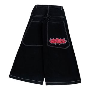 Moda Men's Jeans Streetwear JNCO Y2K Hip Hop Cartoon impresión gráfica Vintage Pantalones negros Black Men Mujeres Biros de pierna ancha F23 F23