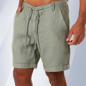 Moda Hombre Pantalones cortos de lino Verano Algodón Playa Corto Ocio salvaje Suelto Sólido Cargo 220715