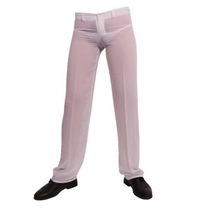 Moda-Hombres Pantalones transparentes atractivos Gasa larga Perspectiva ultrafina Casual Elegante Verano Negro Blanco