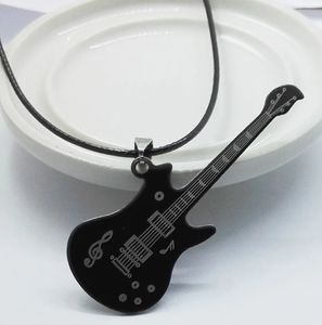Mode hommes titane acier guitare collier noir Note de musique basse pendentif Instrument métal perle chaîne bijoux cadeau