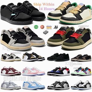 Jumpman 1 Low 1S Chaussures de basket-ball Cactus Jack X Black Olive Reverse Mocha Reverse Mocha Sail Black Phantom UNC pour hommes femmes formateurs baskets de sport 36-47 ogmine