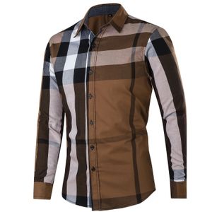 Moda para hombre de manga larga con botones camisas 100% algodón al azar a cuadros para hombre camisa social de negocios casual para hombres tops 240301