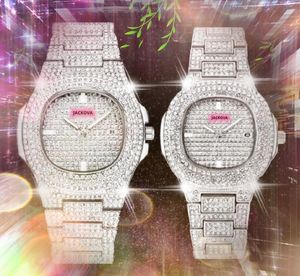 Mode Hommes Femmes Ciel Diamants Montres Glacé Sur Carré Designer Mouvement À Quartz Dame En Acier Inoxydable Horloge gros femme mâle cadeaux montre-bracelet