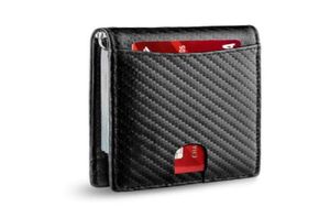 Moda Minimalista de bolsillo delantero Flip plegolio elegante de cuero genuino Fibra de carbono de la billetera con dinero Bloqueo RFID3205072824