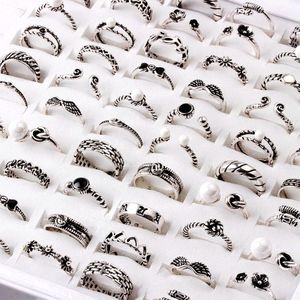 Mode mélange Style 50 pcs/lot anneau en métal ouverture réglable Antique alliage d'argent bande Fit hommes mariage bijoux cadeau