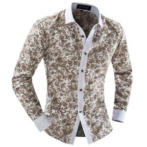 Fashion-n Clothing Beige Imprimé Dobby Turn-down Lâche Mince Simple Boutonnage Floral Anti-Rides Vintage Shirts273n