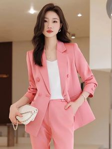 Fashion Office dames Formal Pant Suit Set Femmes Blue Pink Yellow Female Business Work Wear Us