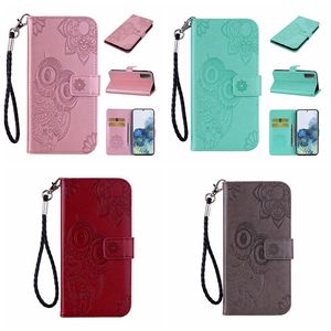 Étuis de téléphone portefeuille en cuir de fleur de hibou de mode pour Samsung S23 Ultra Plus A04 A14 5G A23 imprimé porte-carte d'animal en dentelle couverture à rabat pochette de livre d'oiseau de nuit sangle de sac à main