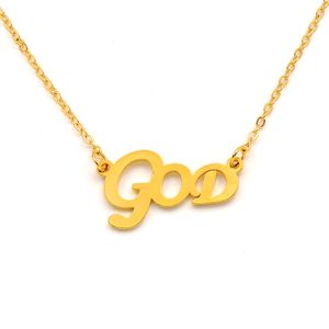 Pendentif à la mode avec lettres du groupe de dieu, collier en or fin jaune 14 k, chaîne GF, grande clavicule d'étudiant nymphe coréenne