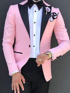 Moda Rosa Novio Esmoquin Negro Pico Solapa Padrinos de boda Esmoquin Hombres Blazer formal Chaqueta de fiesta Traje (Chaqueta + Pantalones + Corbata) 625