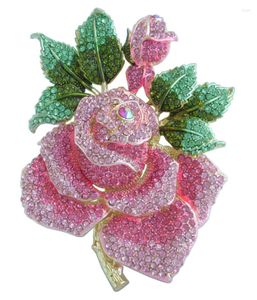 Broches de alfileres de moda para mujer precioso broche de flor rosa de cristal de diamantes de imitación rosa de 5,32 