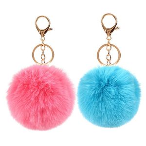 Moda Pom Llaveros llavero Imitar Pelota de piel de conejo Llavero Bolsa Llavero de coche de felpa Colgante Anillo de cadena para mujer dama adornos Accesorios de joyería 6 cm