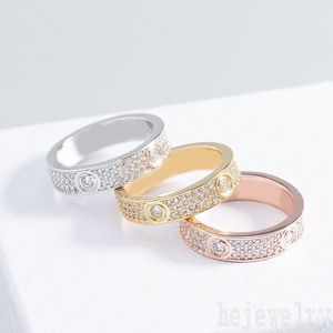Promesa de moda amor anillo de bodas de lujo regalo de cumpleaños moda hip hop 2 filas cristales de corte redondo circón grueso plateado rosa dorado mujeres hombres anillos ZB019 E23