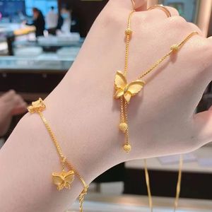 Moda Real 24k Color Oro Puro Mariposa Colgante Collar Pulsera para Mujeres Novia 45 CM Cadenas Pulseras Conjunto de Joyería Fina Regalo 240227