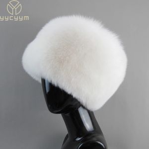 Fashion Real Fur Hats Winter Hats For Women Natural Fox Fur Beanies Real Fox Bomber Hat Fluffy Russian Female Round Cap 231226